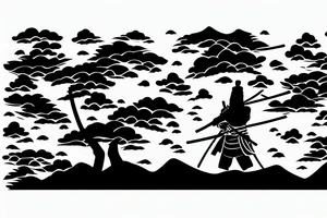 Samurai with Japanese sunrise in the background tattoo idea