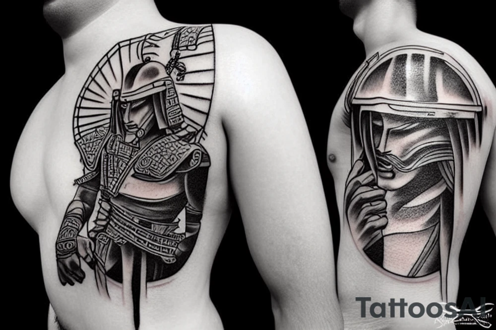 Samurai warrior and sunrise tattoo idea