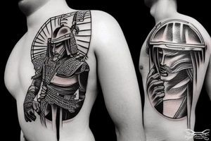 Samurai warrior and sunrise tattoo idea