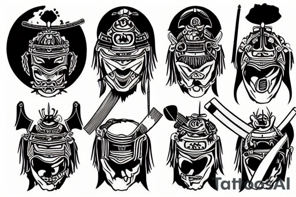 Samurai warrior and sunrise tattoo idea