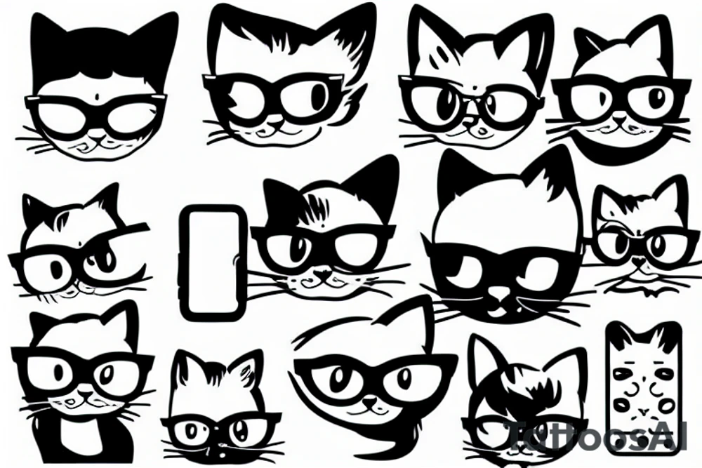 Cat with a phone and glasses tattoo idea