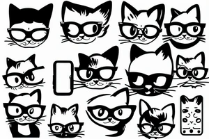 Cat with a phone and glasses tattoo idea