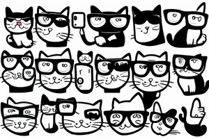 Cat with a phone and glasses tattoo idea