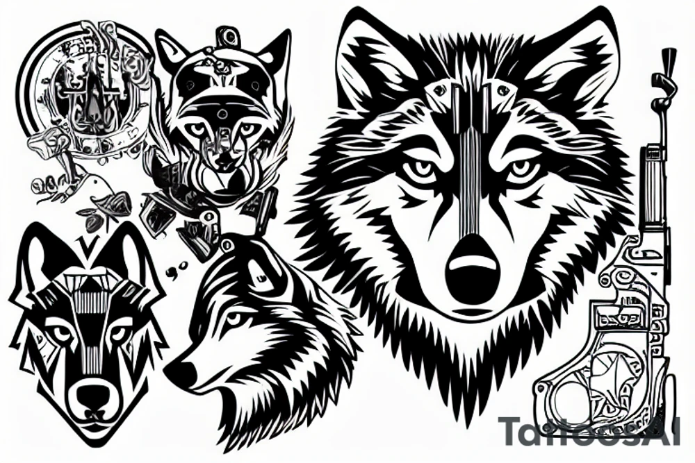 wolf with a p90 gun tattoo idea