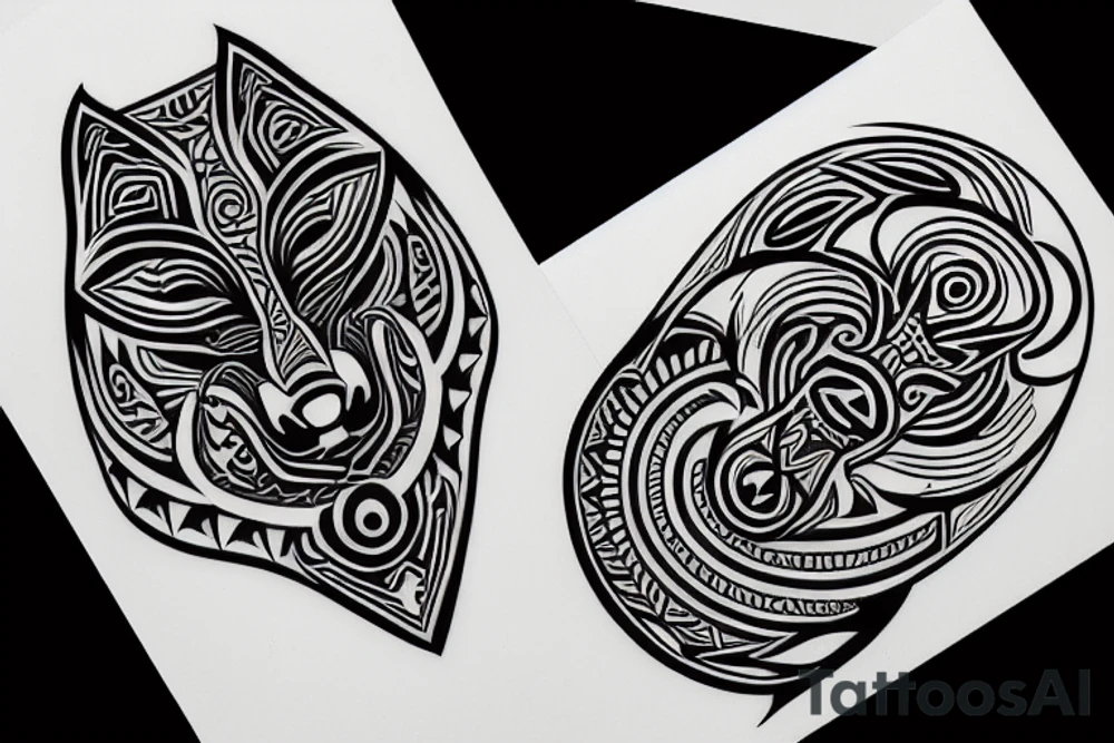 wolf in centre of polynesian curves tattoo idea
