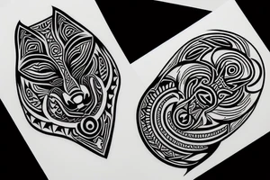 wolf in centre of polynesian curves tattoo idea