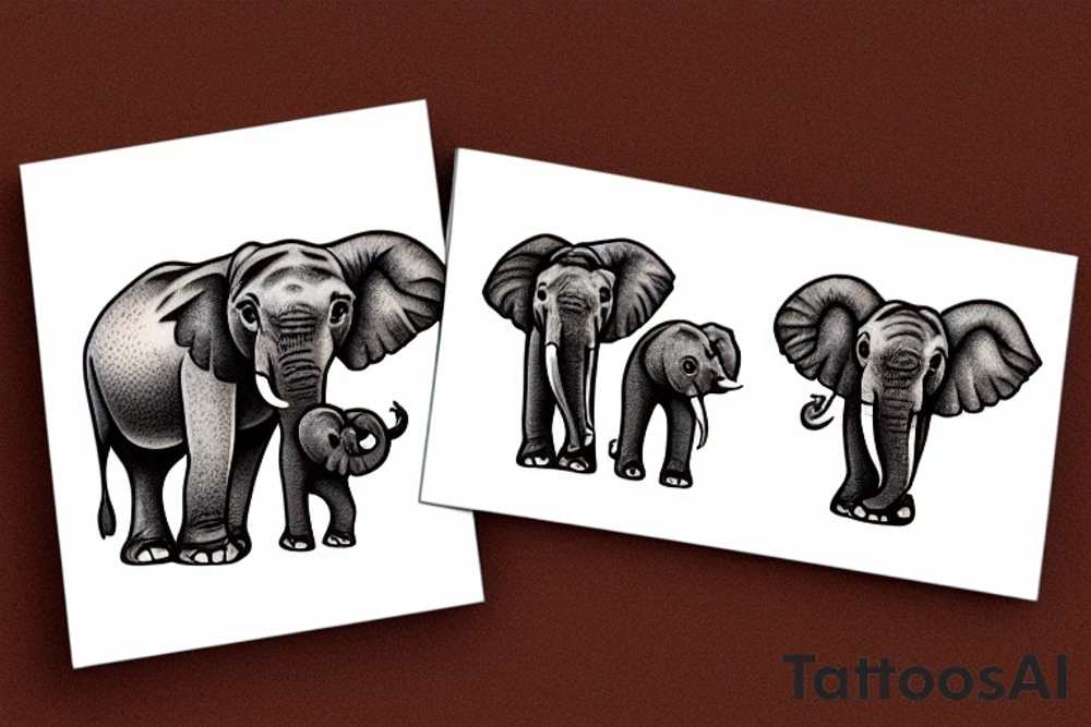 A family of elephants, a dad, mom and two daughters tattoo idea