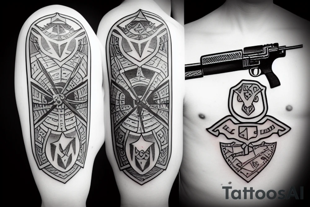 gun and shield tattoo idea