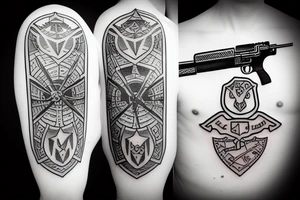 gun and shield tattoo idea