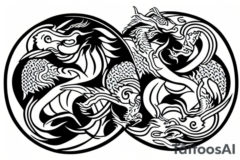 dragon and tiger circling a yin yang tattoo idea