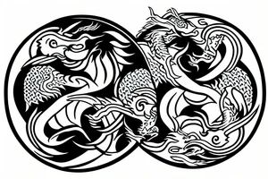 dragon and tiger circling a yin yang tattoo idea