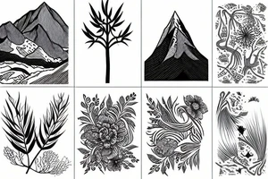 New Zealand and Pacific Northwest mountains and flora tattoo idea