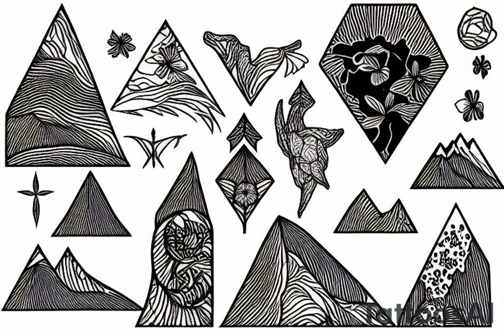 New Zealand and Pacific Northwest mountains and flora tattoo idea