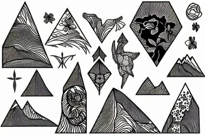 New Zealand and Pacific Northwest mountains and flora tattoo idea
