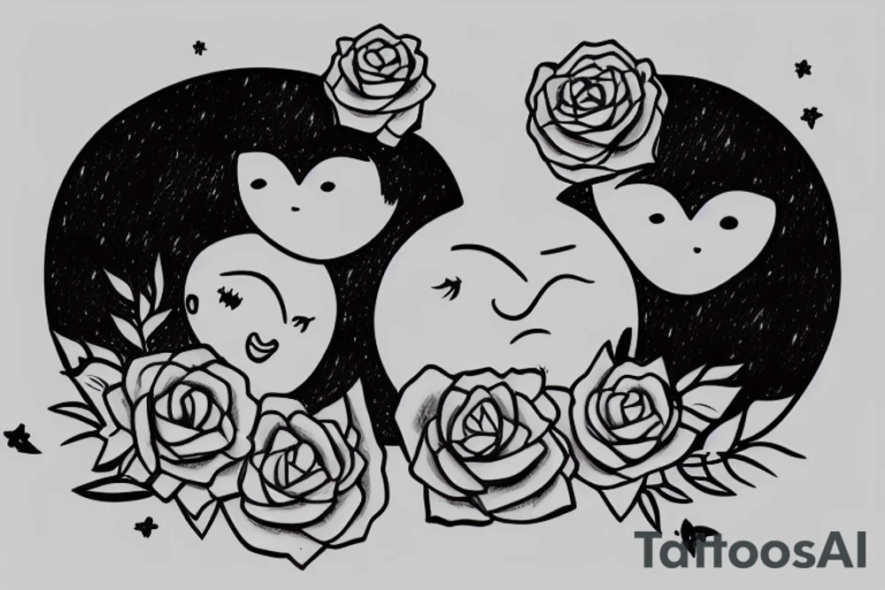 Girl & Boy kissing each other in a dark moonlight. tattoo idea