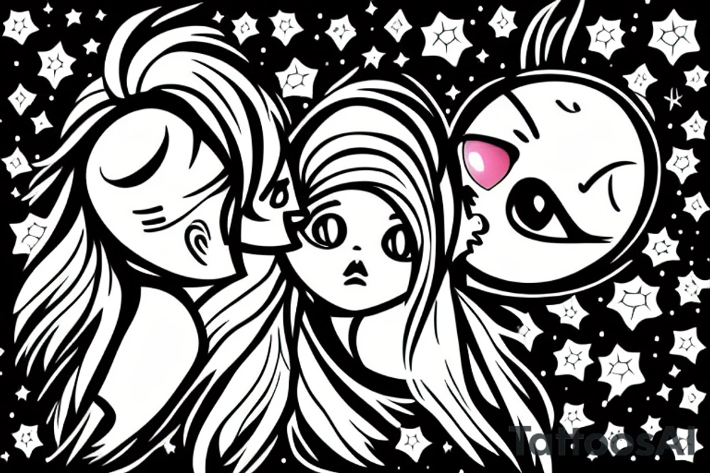 Girl & Boy kissing each other in a dark moonlight. tattoo idea