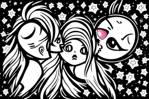 Girl & Boy kissing each other in a dark moonlight. tattoo idea