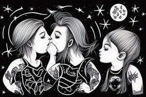 Girl & Boy kissing each other in a dark moonlight. tattoo idea