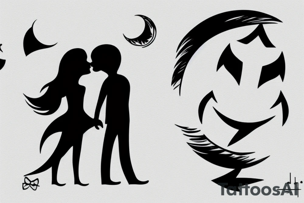 Girlfriend & boyfriend kissing each other in the dark moonlight. tattoo idea