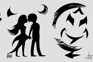 Girlfriend & boyfriend kissing each other in the dark moonlight. tattoo idea