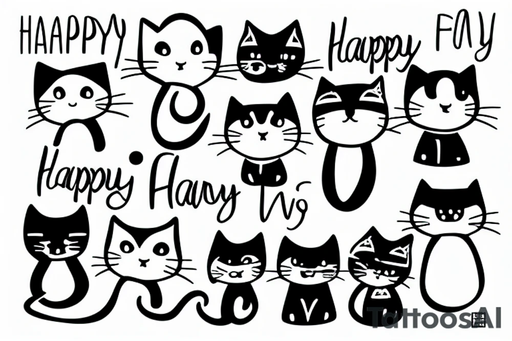 Happy Family with two cats tattoo idea