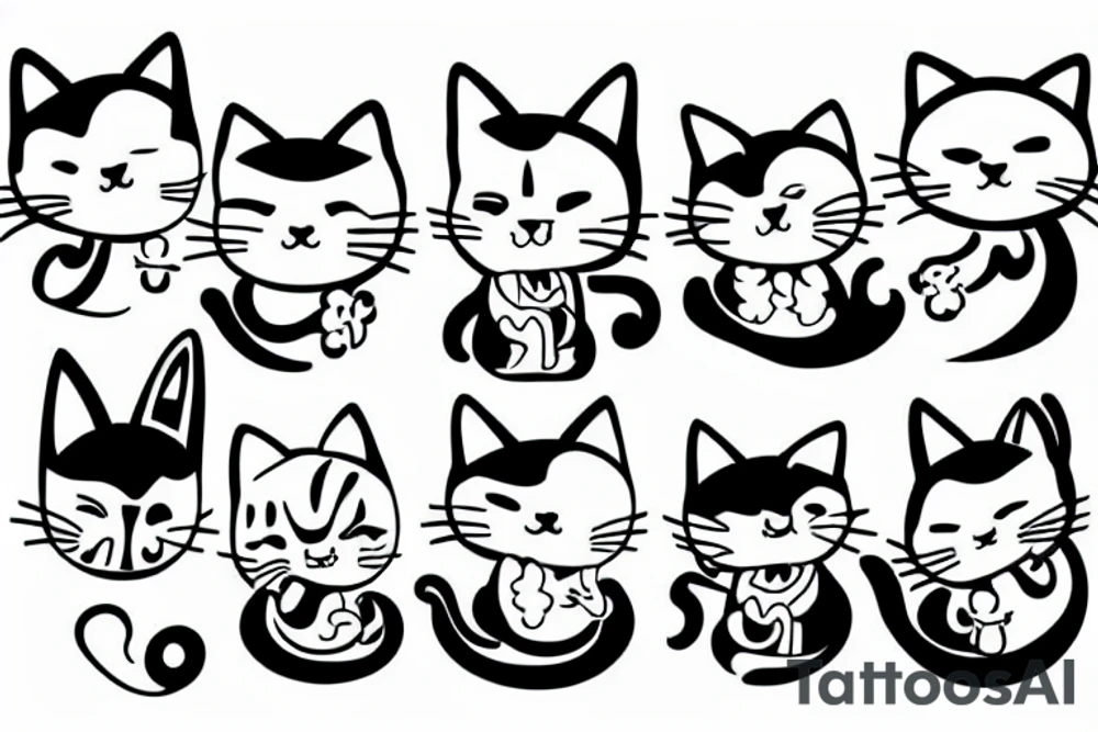 Happy Family with two cats tattoo idea