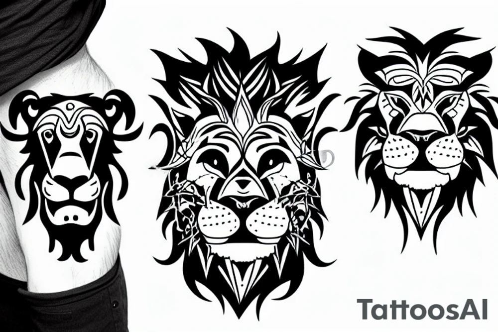 Angry semi Lion face tattoo idea