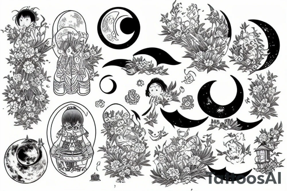 Moon and lavender tattoo idea