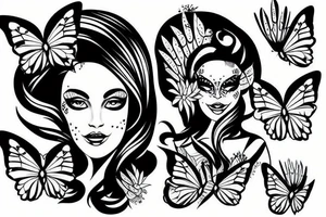 Lady head with butterfly wings tattoo idea