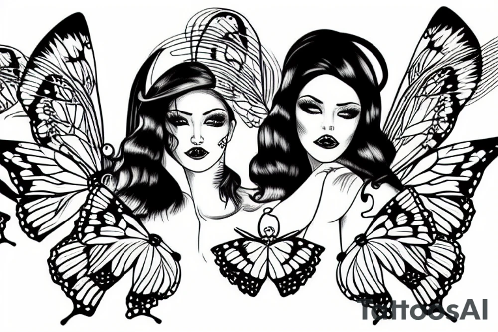 Lady head with butterfly wings tattoo idea