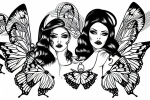 Lady head with butterfly wings tattoo idea