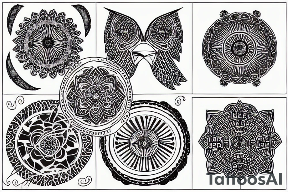 Geometric crow with mandala designs for feathers tattoo idea Geometric crow with mandala designs for feathers tattoo idea