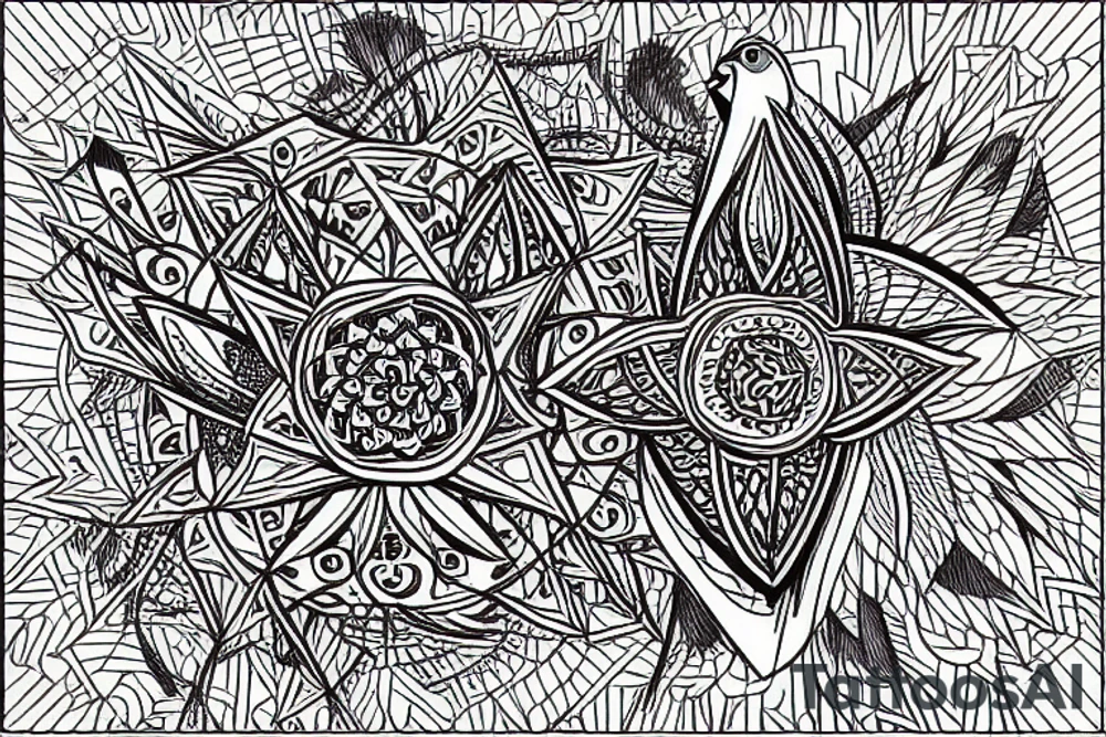 Geometric crow with mandala designs for feathers tattoo idea Geometric crow with mandala designs for feathers tattoo idea