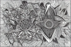 Geometric crow with mandala designs for feathers tattoo idea