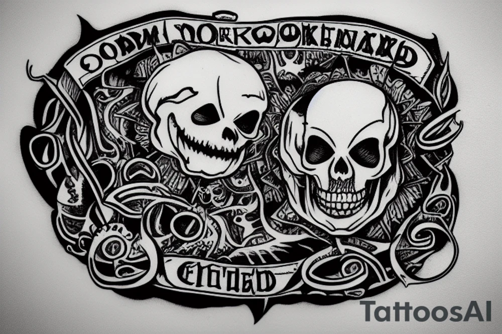Robed skeleton with cow skull for a head reading from a large book tattoo idea