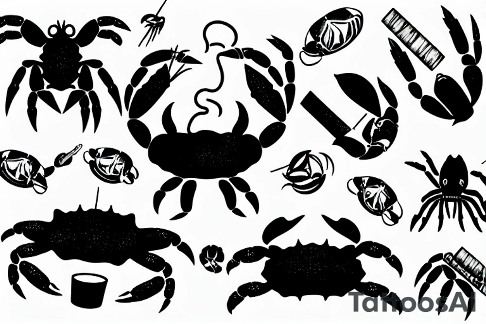 a crab partying and smoking a joint tattoo idea