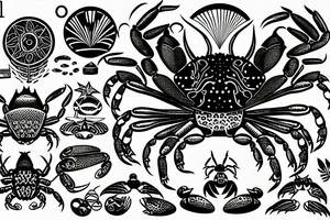 a crab drinking martini in a psychedelic style tattoo idea