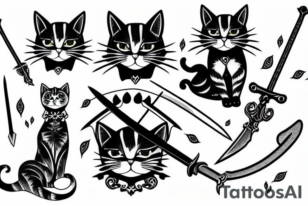 Cat with sword tattoo idea
