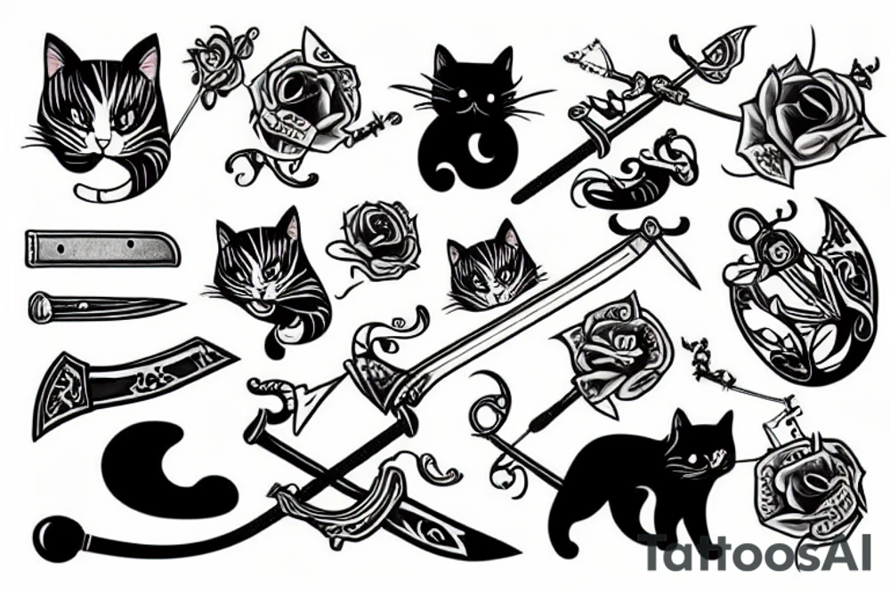 Cat with sword tattoo idea