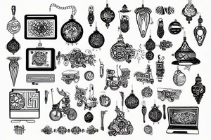 Ornament technical track microcircuit tattoo idea