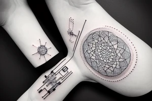 Ornament technical track microcircuit tattoo idea