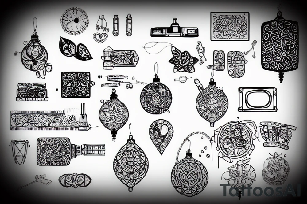 Ornament technical track microcircuit tattoo idea