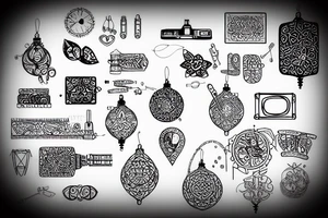 Ornament technical track microcircuit tattoo idea