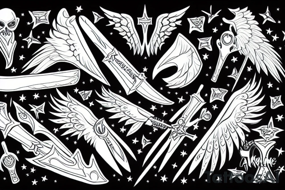 Angel swords sky tattoo idea