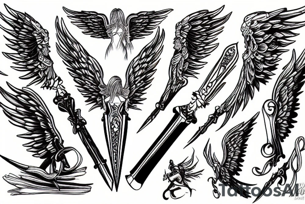 Angel swords sky tattoo idea