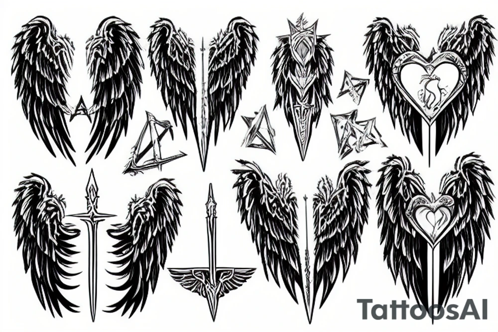 Angel swords sky heart tattoo idea