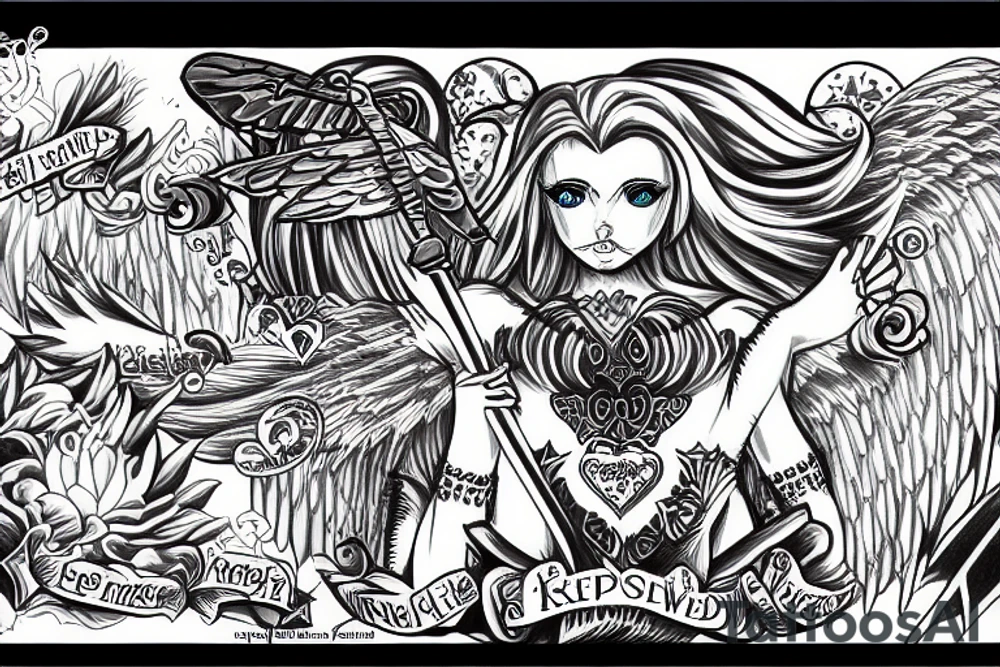 Angel swords sky heart tattoo idea