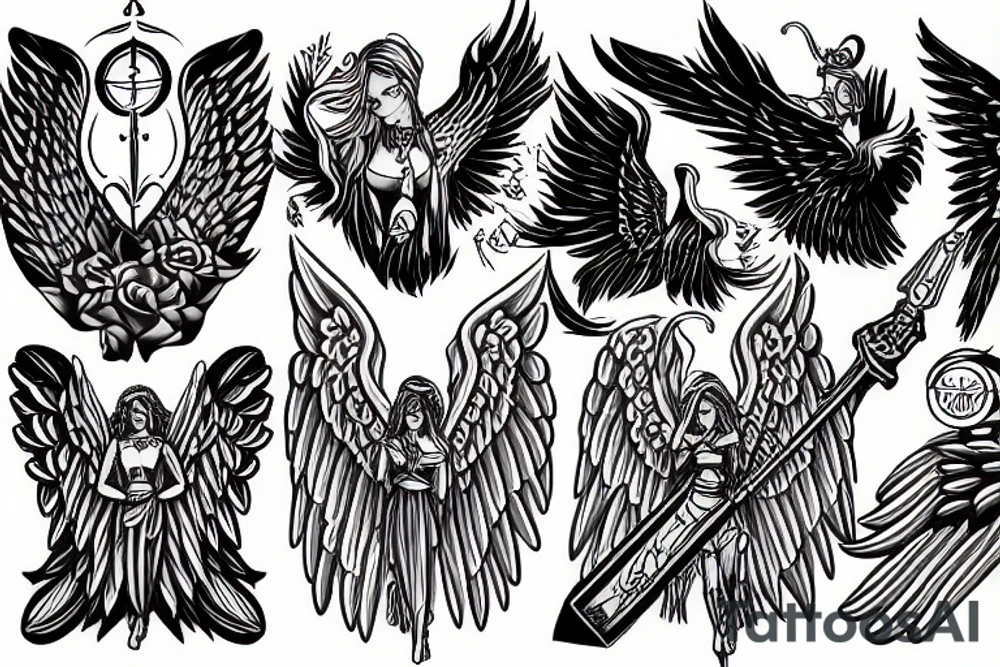 Angel swords sky heart sacred tattoo idea