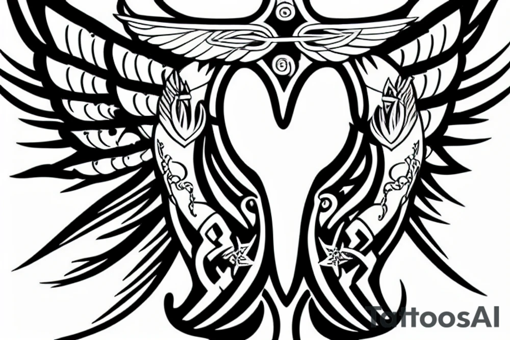 Angel swords sky heart sacred tattoo idea