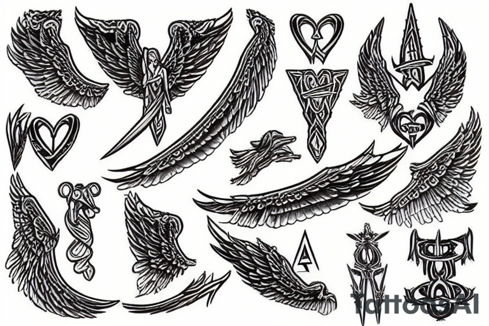 Angel swords sky heart sacred tattoo idea